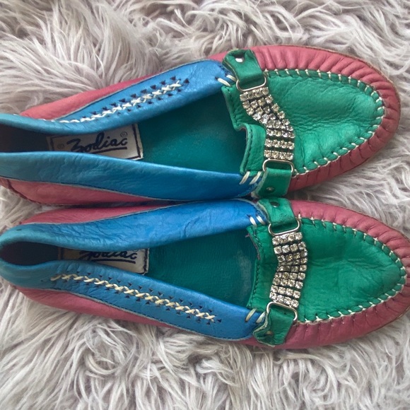 Vintage Zodiac Pink Blue Green Rhinestone Loafers - Picture 8 of 12
